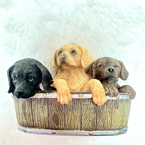 3 Lab Puppies In A Basket Christmas Tree Ornament - Black, Yellow, & Chocolate - Picture 4 of 8